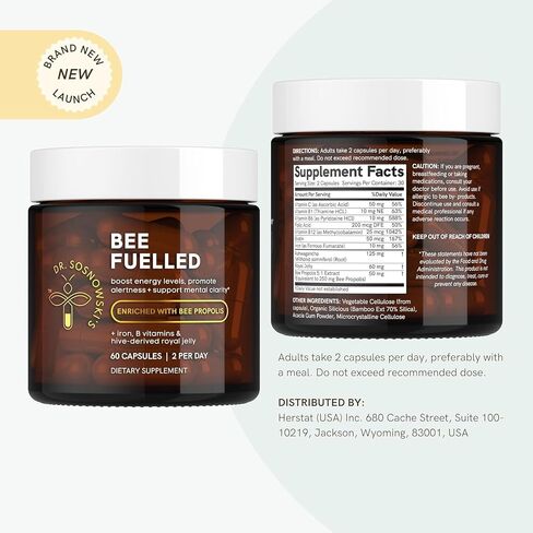 Dr Sosnowski's NeuroBee Brain Supplements with Royal Jelly, Lion's Mane + Reishi Mushroom | Energy, Mental Performance + Cognitive Function Support, 60ct in Kuwait