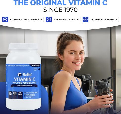 C-Salts Pure Ascorbic Acid Powder - High Dose 100% Pure Vitamin C Powder Supplement for Immune Support - Sugar-Free Powdered Drink with Soluble Fine Crystals, Organic, Corn-Free Non-GMO 24oz in Saudi Arabia
