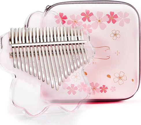Clear Kalimba Thumb Piano 21 Key with Eva Protective Case Kit ، Sakura Shape Crystal Kalimba 21 key ، الآلات الموسيقية المهنية للمبتدئين البالغين ، Pink 21 Notes in Kuwait
