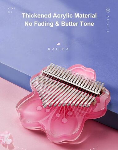 Clear Kalimba Thumb Piano 21 Key with Eva Protective Case Kit ، Sakura Shape Crystal Kalimba 21 key ، الآلات الموسيقية المهنية للمبتدئين البالغين ، Pink 21 Notes in Kuwait