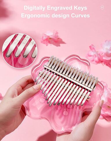 Clear Kalimba Thumb Piano 21 Key with Eva Protective Case Kit ، Sakura Shape Crystal Kalimba 21 key ، الآلات الموسيقية المهنية للمبتدئين البالغين ، Pink 21 Notes in Kuwait