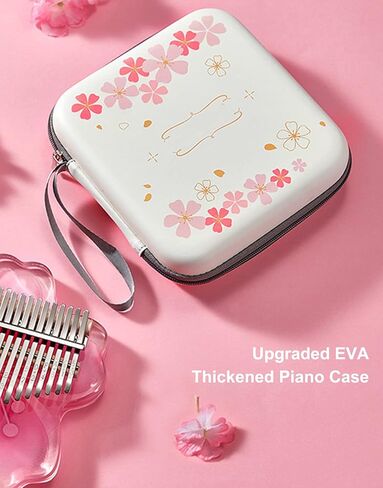 Clear Kalimba Thumb Piano 21 Key with Eva Protective Case Kit ، Sakura Shape Crystal Kalimba 21 key ، الآلات الموسيقية المهنية للمبتدئين البالغين ، Pink 21 Notes in Kuwait