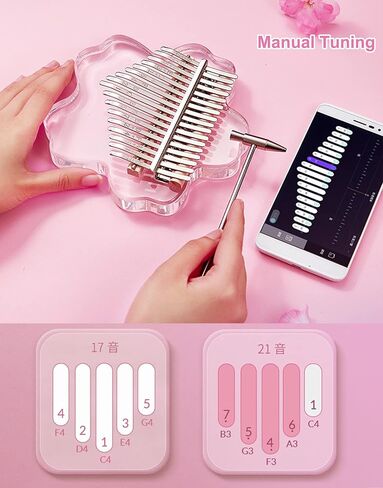 Clear Kalimba Thumb Piano 21 Key with Eva Protective Case Kit ، Sakura Shape Crystal Kalimba 21 key ، الآلات الموسيقية المهنية للمبتدئين البالغين ، Pink 21 Notes in Kuwait