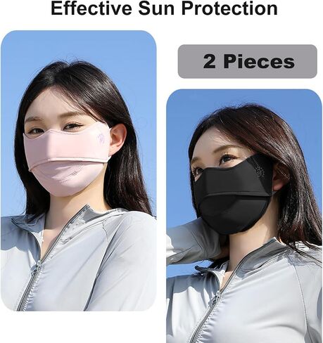 2pcs قناع الوجه UV ، أقنعة الشمس للنساء ، تبريد غطاء الوجه للتنفس للرياضة في الهواء الطلق ، قابلة لإعادة الاستخدام (الوردي+رمادي) in Kuwait