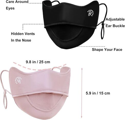 2pcs قناع الوجه UV ، أقنعة الشمس للنساء ، تبريد غطاء الوجه للتنفس للرياضة في الهواء الطلق ، قابلة لإعادة الاستخدام (الوردي+رمادي) in Kuwait