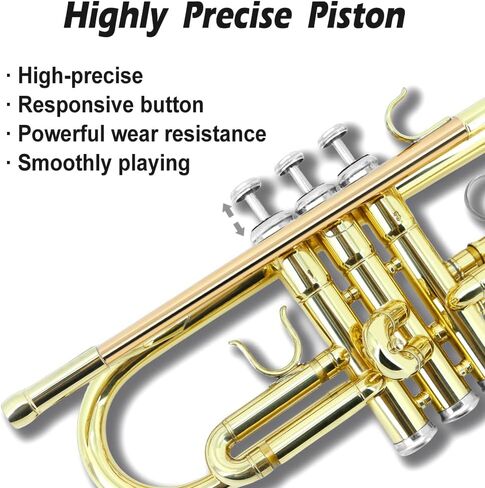 Yinfente Bb Standard Trumpet Set for Beginner or Advance Student, Brass Student Trumpet Instrument With Hard Case, 7C Mouthpiece, Cleaning Kit,White Gloves Glod in Kuwait