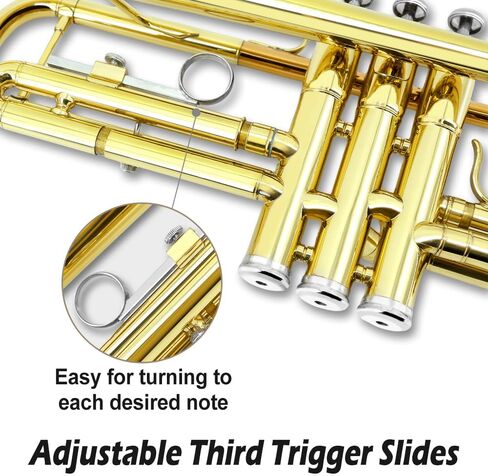 Yinfente Bb Standard Trumpet Set for Beginner or Advance Student, Brass Student Trumpet Instrument With Hard Case, 7C Mouthpiece, Cleaning Kit,White Gloves Glod in Kuwait