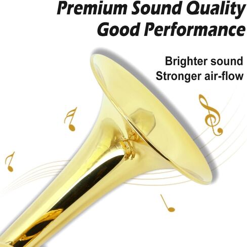 Yinfente Bb Standard Trumpet Set for Beginner or Advance Student, Brass Student Trumpet Instrument With Hard Case, 7C Mouthpiece, Cleaning Kit,White Gloves Glod in Kuwait