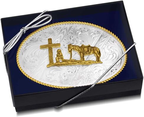Montana Silversmiths Men's Silver Engraved Christian Cowboy Western Belt Buckle Silver One Size in Saudi Arabia