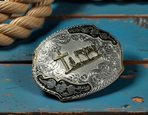 Montana Silversmiths Men's Silver Engraved Christian Cowboy Western Belt Buckle Silver One Size in Saudi Arabia
