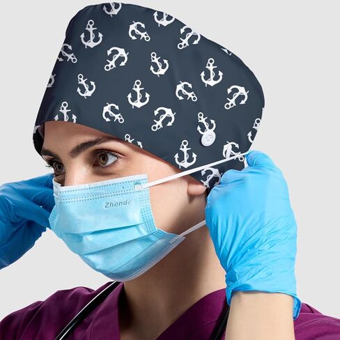 Working Cap Scrub Cap with Sweatband Buttons Adjustable Unisex Women Tie Back Hat Nurse Surgical Caps in Kuwait