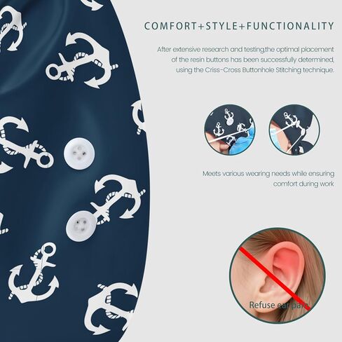 Working Cap Scrub Cap with Sweatband Buttons Adjustable Unisex Women Tie Back Hat Nurse Surgical Caps in Kuwait