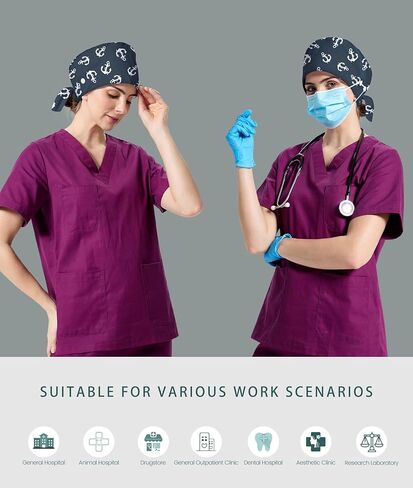 Working Cap Scrub Cap with Sweatband Buttons Adjustable Unisex Women Tie Back Hat Nurse Surgical Caps in Kuwait