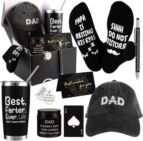 Kolewo4ever 9 Pieces Dad Gift Set Best Dad Gifts for Father, Men with Tumbler Mens Socks Mens Baseball Cap Key Chain Card for Men Father Papa Gifts from Son Daughter Kids (Black) in Saudi Arabia