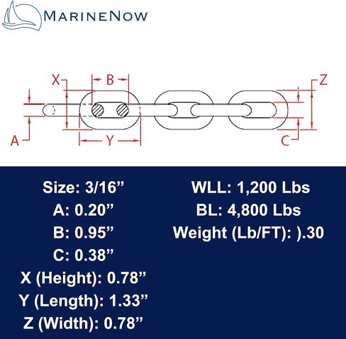 MarineNow 3/16" 316L Stainless Steel Marine Chain – High-Test, Corrosion-Resistant, 1,200 lb WLL – Choose Length – Meets NACM Standards for Anchors & Mooring in Saudi Arabia