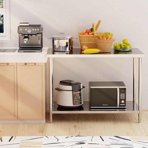 2 Tier Stainless Steel Prep Table, 36x24 Inch Heavy Duty Metal Kitchen Work Table with Adjustable Shelf, NSF Certified, Commercial Workable for Home Hotel Restaurant in Kuwait