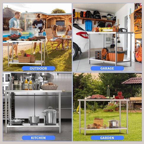 2 Tier Stainless Steel Prep Table, 36x24 Inch Heavy Duty Metal Kitchen Work Table with Adjustable Shelf, NSF Certified, Commercial Workable for Home Hotel Restaurant in Kuwait