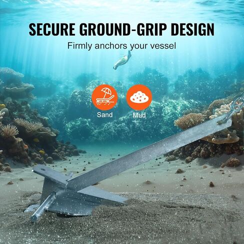 VEVOR Fluke Style Anchor Kit, 13 LBS Hot-Dipped Galvanized Steel Fluke Anchor with 7.9' Chain, 101' Rope and Two 0.4" Shackles, Marine Boat Anchor for Small Vessels Under 30', Seas, Rivers and Shores in Saudi Arabia