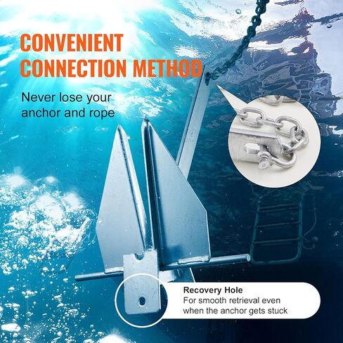 VEVOR Fluke Style Anchor Kit, 13 LBS Hot-Dipped Galvanized Steel Fluke Anchor with 7.9' Chain, 101' Rope and Two 0.4" Shackles, Marine Boat Anchor for Small Vessels Under 30', Seas, Rivers and Shores in Saudi Arabia