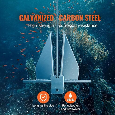 VEVOR Fluke Style Anchor Kit, 13 LBS Hot-Dipped Galvanized Steel Fluke Anchor with 7.9' Chain, 101' Rope and Two 0.4" Shackles, Marine Boat Anchor for Small Vessels Under 30', Seas, Rivers and Shores in Saudi Arabia