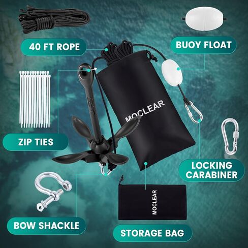Kayak Anchor Kit, 1.5/3.5 lb Compact Folding Grapnel Anchor for Kayaks, Canoes, SUPs, Jet Skis, Small Boats - Lightweight Portable Marine Boat Anchor with Rust-Resistant Design in Saudi Arabia