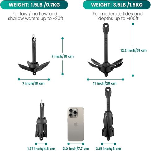 Kayak Anchor Kit, 1.5/3.5 lb Compact Folding Grapnel Anchor for Kayaks, Canoes, SUPs, Jet Skis, Small Boats - Lightweight Portable Marine Boat Anchor with Rust-Resistant Design in Saudi Arabia