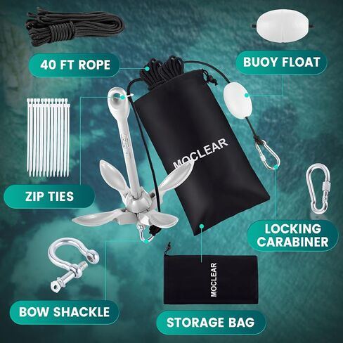 Kayak Anchor Kit, 1.5/3.5 lb Compact Folding Grapnel Anchor for Kayaks, Canoes, SUPs, Jet Skis, Small Boats - Lightweight Portable Marine Boat Anchor with Rust-Resistant Design in Saudi Arabia