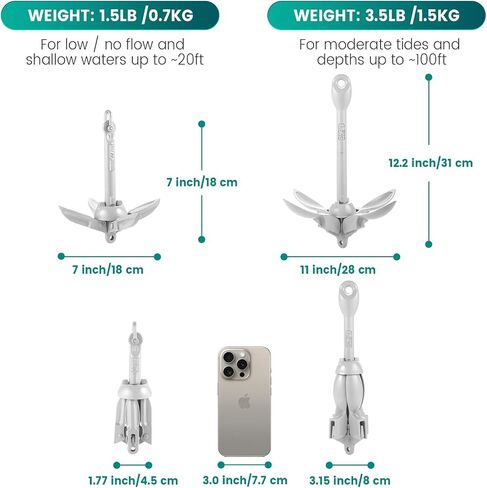 Kayak Anchor Kit, 1.5/3.5 lb Compact Folding Grapnel Anchor for Kayaks, Canoes, SUPs, Jet Skis, Small Boats - Lightweight Portable Marine Boat Anchor with Rust-Resistant Design in Saudi Arabia