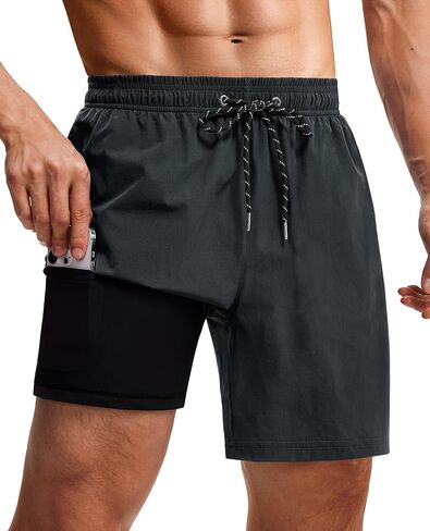 Milin Naco Swim Trunks 9 بوصة بطانة ضغط 2 في 1 شورت سريع للسباحة جافة مع بدلات الاستحمام in Kuwait