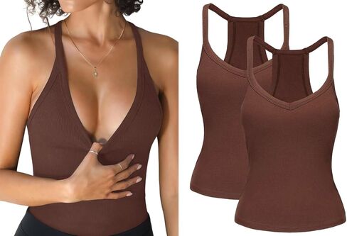 2 حزمة الخامس دبابات الرقبة للنساء بنيت في صدرية Racerback للنساء قمم الأساسيات in Kuwait