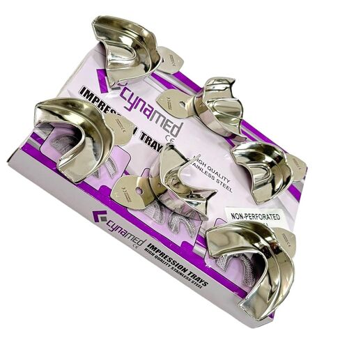 Dental Impression Trays 6 Small, Small, Medium, Large-Non Perforated (Solid)-German Stainless Steel Set of 6-Cynamed in Kuwait
