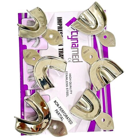 Dental Impression Trays 6 Small, Small, Medium, Large-Non Perforated (Solid)-German Stainless Steel Set of 6-Cynamed in Kuwait