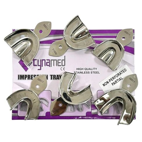 Dental Impression Trays 6 Small, Small, Medium, Large-Non Perforated (Solid)-German Stainless Steel Set of 6-Cynamed in Kuwait