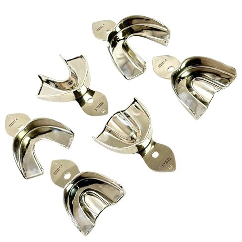 Dental Impression Trays 6 Small, Small, Medium, Large-Non Perforated (Solid)-German Stainless Steel Set of 6-Cynamed in Kuwait