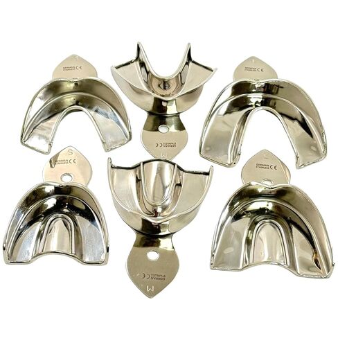 Dental Impression Trays 6 Small, Small, Medium, Large-Non Perforated (Solid)-German Stainless Steel Set of 6-Cynamed in Kuwait