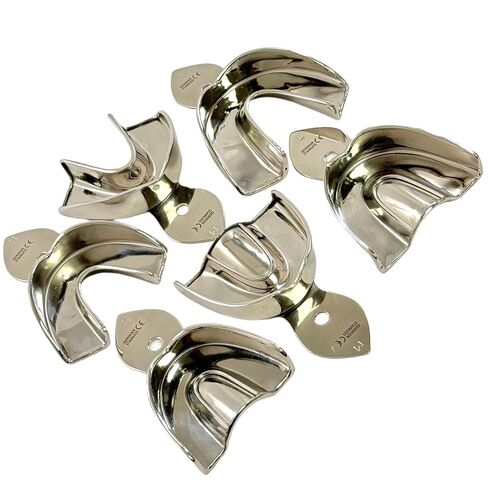 Dental Impression Trays 6 Small, Small, Medium, Large-Non Perforated (Solid)-German Stainless Steel Set of 6-Cynamed in Kuwait
