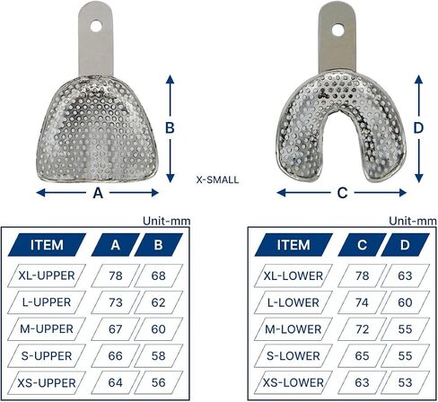Metal Dental Impression Trays Set Perforated Upper & Lower Edentulous Stainless Steel (10 PCS. XS,S,M,L,XL Perforated) in Saudi Arabia