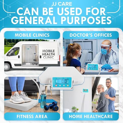 JJ Care Medical Scale - مقياس مصارعة سعة 660 رطلاً/299 كجم للصالات الرياضية مع شاشة LCD سهلة القراءة | متر محترف من الدرجة الطبية لوزن الجسم والمنزل والمستشفى والأطباء in Saudi Arabia