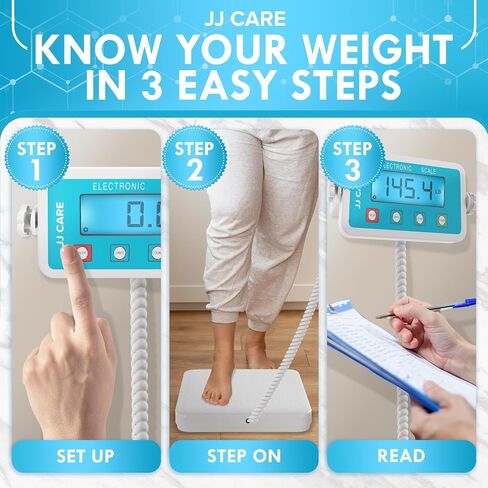 JJ Care Medical Scale - مقياس مصارعة سعة 660 رطلاً/299 كجم للصالات الرياضية مع شاشة LCD سهلة القراءة | متر محترف من الدرجة الطبية لوزن الجسم والمنزل والمستشفى والأطباء in Saudi Arabia