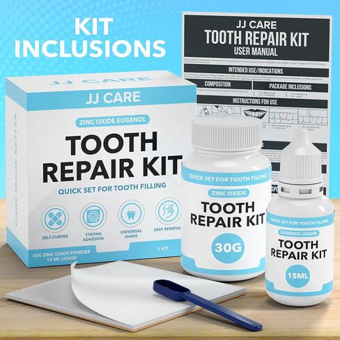 jj care repair kit kit zinc oxide eugenol dental exement ، kit kit kit reportor report touch for tooth ، strem for crown ، bridges and missing tustice in Saudi Arabia