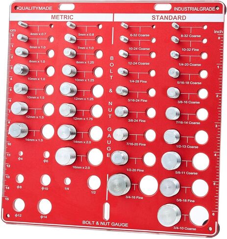 Thread Checkers, 42 Nut and Bolt,15 Metric and 19 Standard and 8 Bit Gauges, Thread Spacing Gauges, Wall Mounted Bolt Thread Identifiers with Inch and Centimeter Scales, Aluminum Alloy Thread Plate in Saudi Arabia