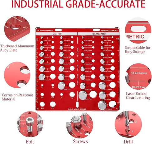 Thread Checkers, 42 Nut and Bolt,15 Metric and 19 Standard and 8 Bit Gauges, Thread Spacing Gauges, Wall Mounted Bolt Thread Identifiers with Inch and Centimeter Scales, Aluminum Alloy Thread Plate in Saudi Arabia