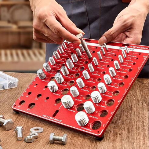 Thread Checkers, 42 Nut and Bolt,15 Metric and 19 Standard and 8 Bit Gauges, Thread Spacing Gauges, Wall Mounted Bolt Thread Identifiers with Inch and Centimeter Scales, Aluminum Alloy Thread Plate in Saudi Arabia