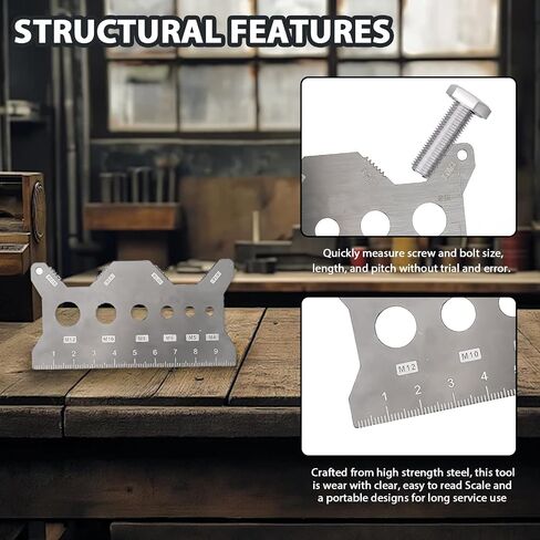 Stainless Steel Double-Sided Bolt Gauge Card,Thread Measuring Tool,Metric Thread Checker Portable Bolt Sizing Tools for DIY,Mechanics,Engineers in Saudi Arabia