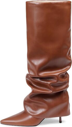 Womens Knee High Boots Fold Over Point Shark Slouchy Boot | Side Hidder Zipper, 3 inch Stiletto Heels, PU Leather & Suede — 8 Colors, Jeans to Dresses, Day to Night, Fall & Winter in Saudi Arabia