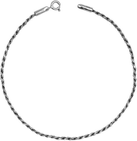 LeCalla 925 Sterling Silver Ankle Bracelet Jewelry Solid 1.8 MM Diamond-Cut Braided Rope Chain Anklet for Women Teen with Spring Ring Clasp 9 Inches, Made in Italy in Saudi Arabia