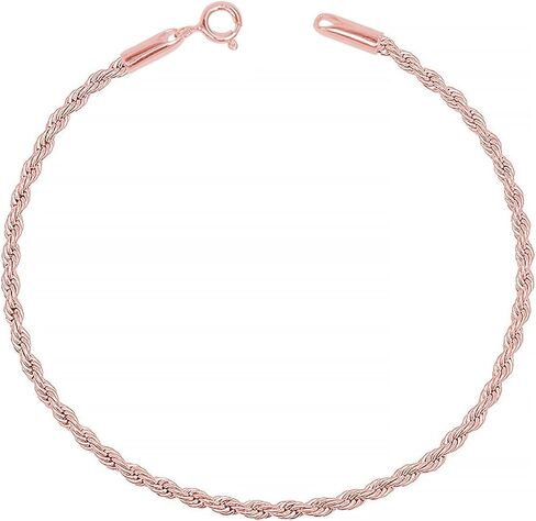 LeCalla 925 Sterling Silver Ankle Bracelet Jewelry Solid 1.8 MM Diamond-Cut Braided Rope Chain Anklet for Women Teen with Spring Ring Clasp 9 Inches, Made in Italy in Saudi Arabia