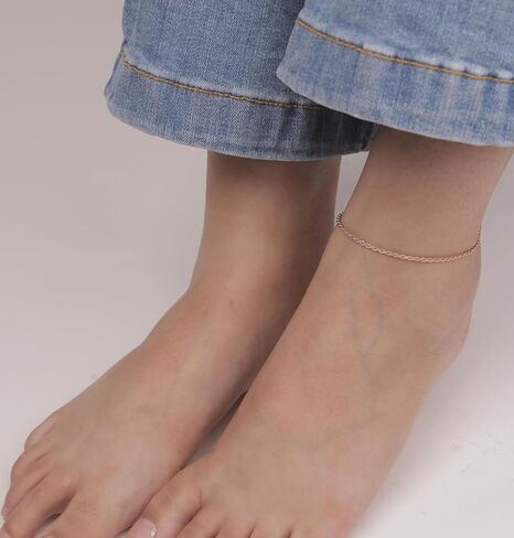 LeCalla 925 Sterling Silver Ankle Bracelet Jewelry Solid 1.8 MM Diamond-Cut Braided Rope Chain Anklet for Women Teen with Spring Ring Clasp 9 Inches, Made in Italy in Saudi Arabia