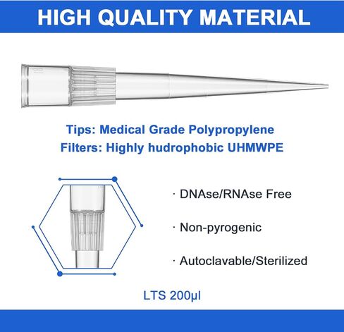 1000ul LTS Pipette Tips, Universal Sterile Pipette Filter Tips RNase/DNase-Free, Non-Pyrogenic, Low-Retention, Autoclavable, Disposable, 96 Tips Per Rack, Pack of 10 Racks(960 Tips) in Saudi Arabia