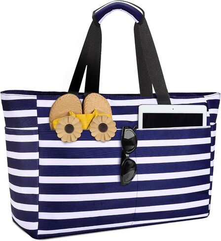 Extra Large Beach Bag, Waterproof Beach Bags with Zipper, Pool Bag with Wet Compartment, Lightweight Foldable Large Weekender Bags for Women, Perfect for Pool Travel Vacation Gym in Saudi Arabia